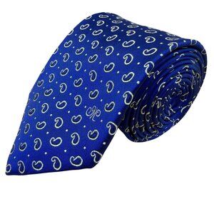 Metrocity Mens Blue Silk Paisley Print Neck Tie Formal Accessory